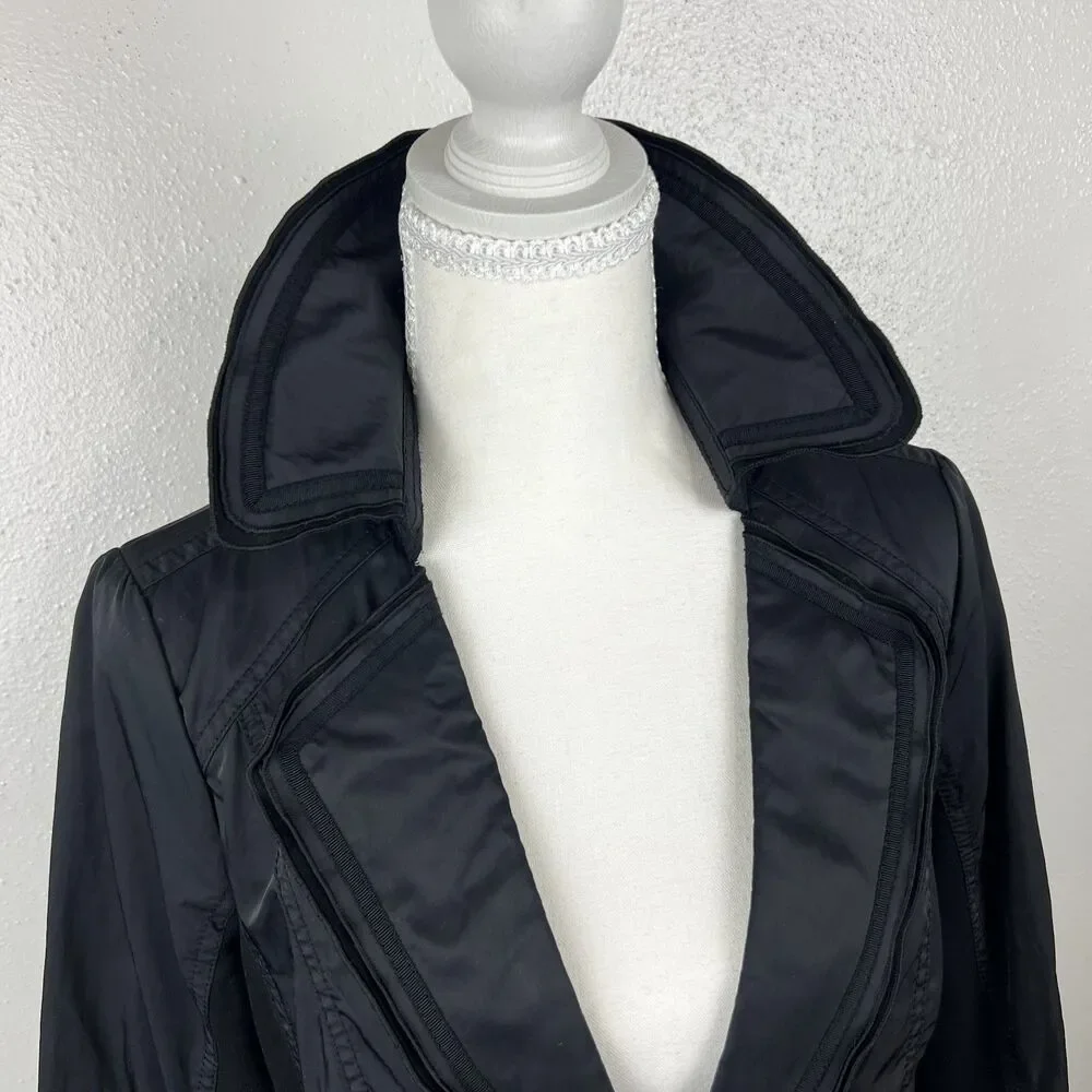 White House Black Market Blazer Women 8 Black Zip Long Sleeve Jacket Mixed Media